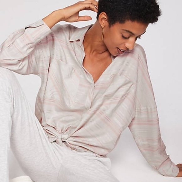 Lou & Grey Tops - Sold Lou & Grey Pink Striped Buttondown Tie Fro…